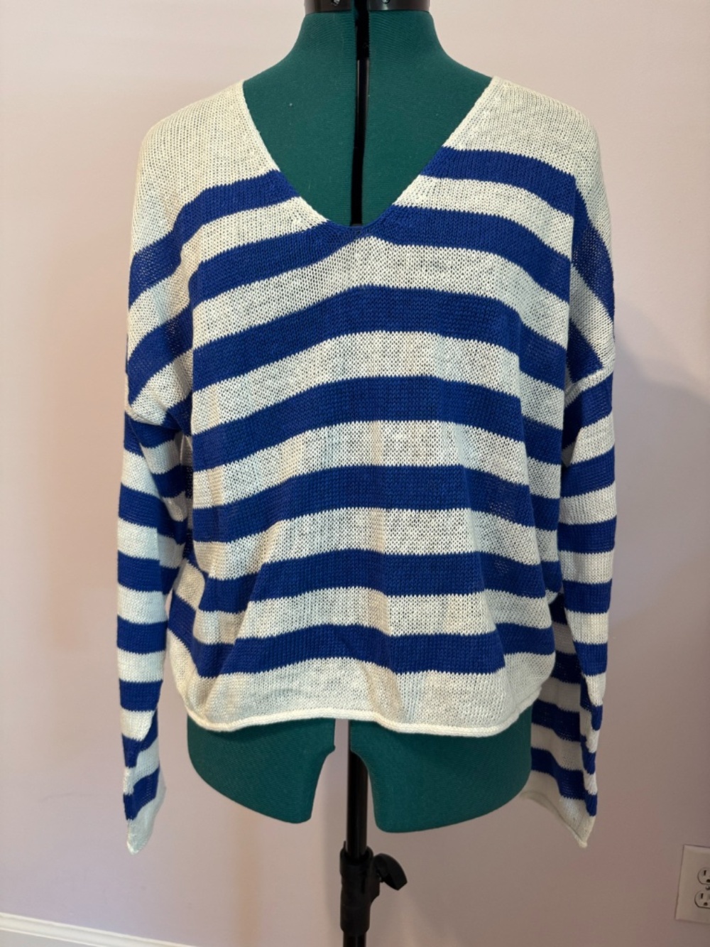 Madewell Blue White Stripe Light Weight Sweater V-Neck Sz Med NWT